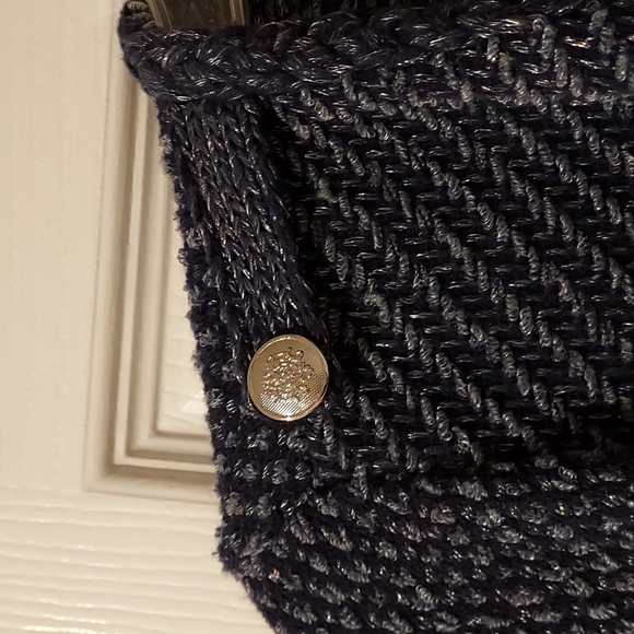 NWOT Women's White House Black Market Size M Blue Metallic Knit Fringe Sweater - Picture 4 of 11